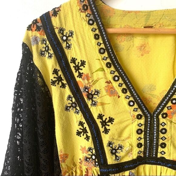 Free People Boho Yellow Embroidered Top - Picture 5 of 11